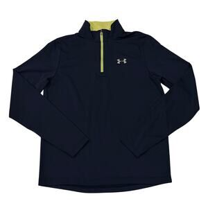 Under Armour Run Pullover Shirt Mens Size Medium Blue Fitted 1/4 Zip Reflective